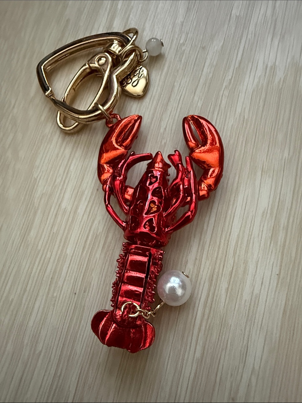 Betsey Johnson Gold Heart Charm Keychain with Pearl Accent - Picture 5 of 8